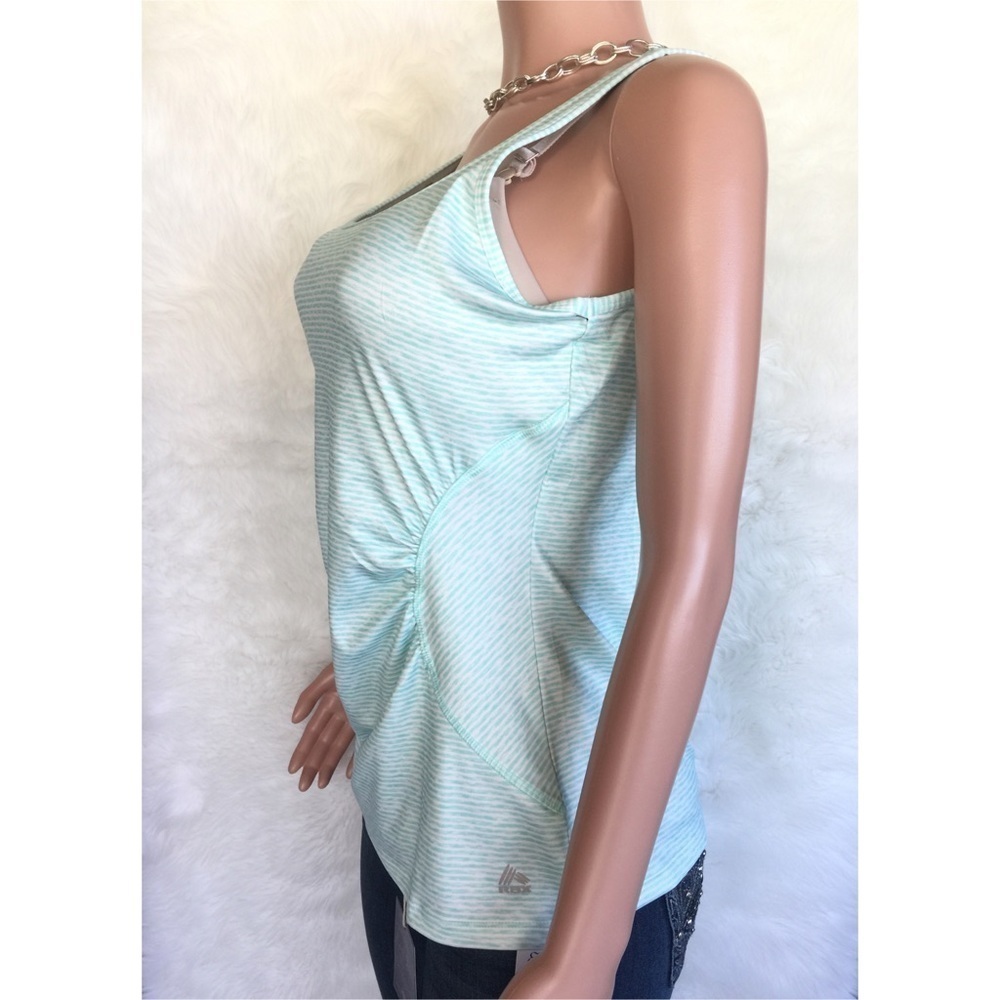 RBX Teal & White Stripe Side Pleat Athletic Tank Top - Picture 9 of 11